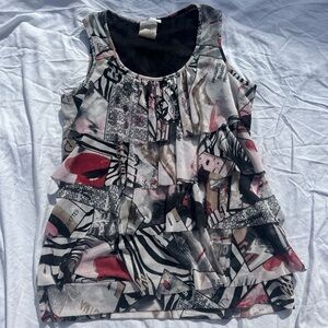 Vintage Zoe by michael Phillips magazine print ruffle tank